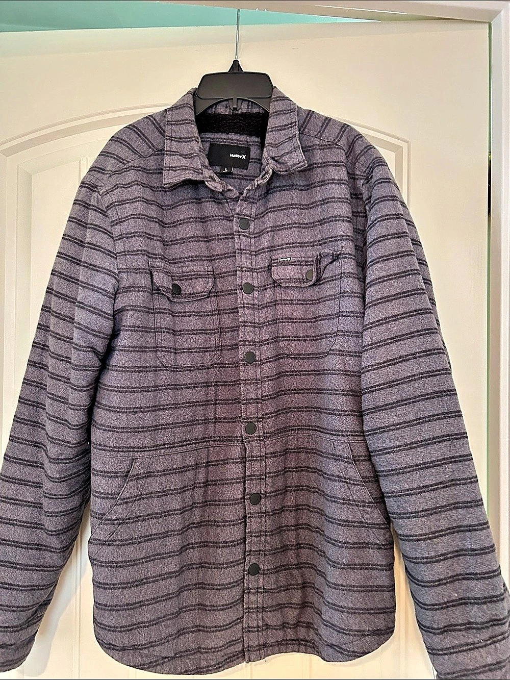 Hurley Portland Sherpa Lined Flannel Men's Striped Jacket Size Large